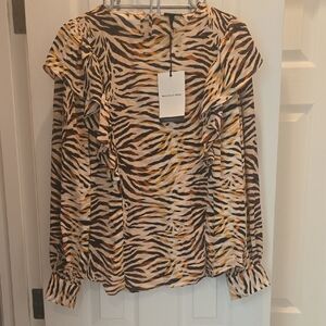 Who What Wear Zebra Print Blouse - Brown, Black, Cream, Yellow